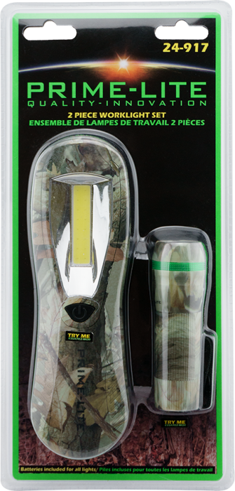 PRIME LITE 2-Piece Camo Work Light Set - 24W LED Portable Job Site Lighting for Construction, Camping & Emergency Use