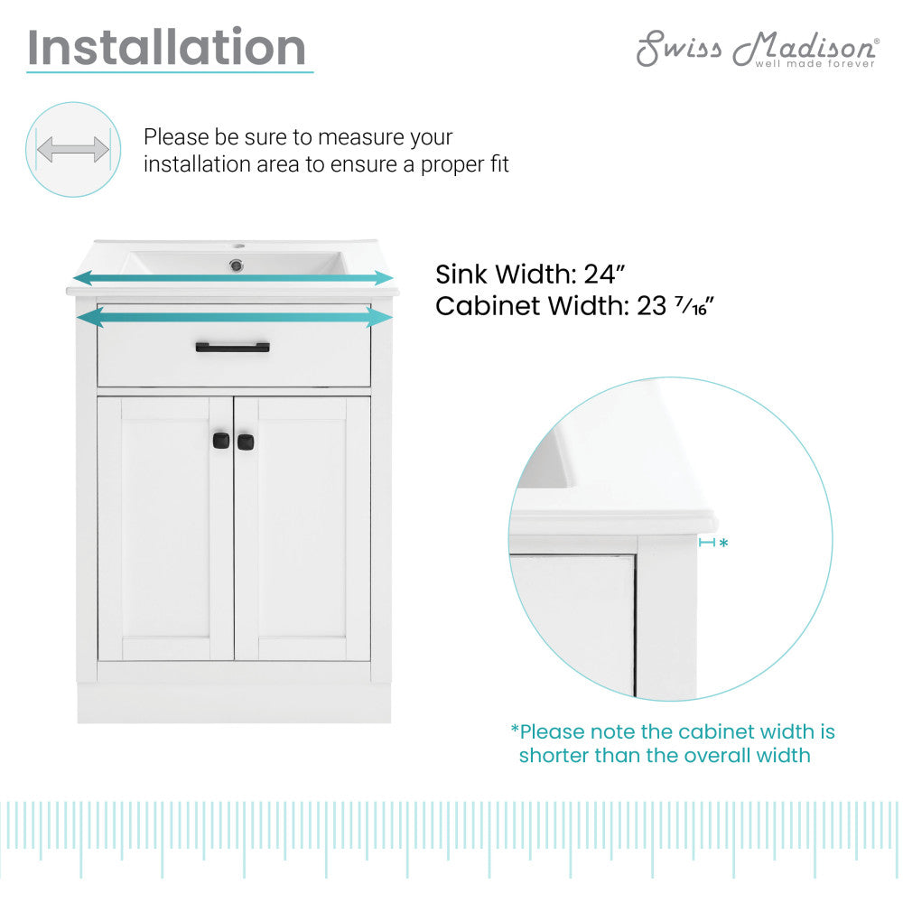 Burdon 24 Inch White Bathroom Vanity with Sink - Modern Single Sink Vanity Set for Small Bathrooms, Powder Rooms & Guest Baths