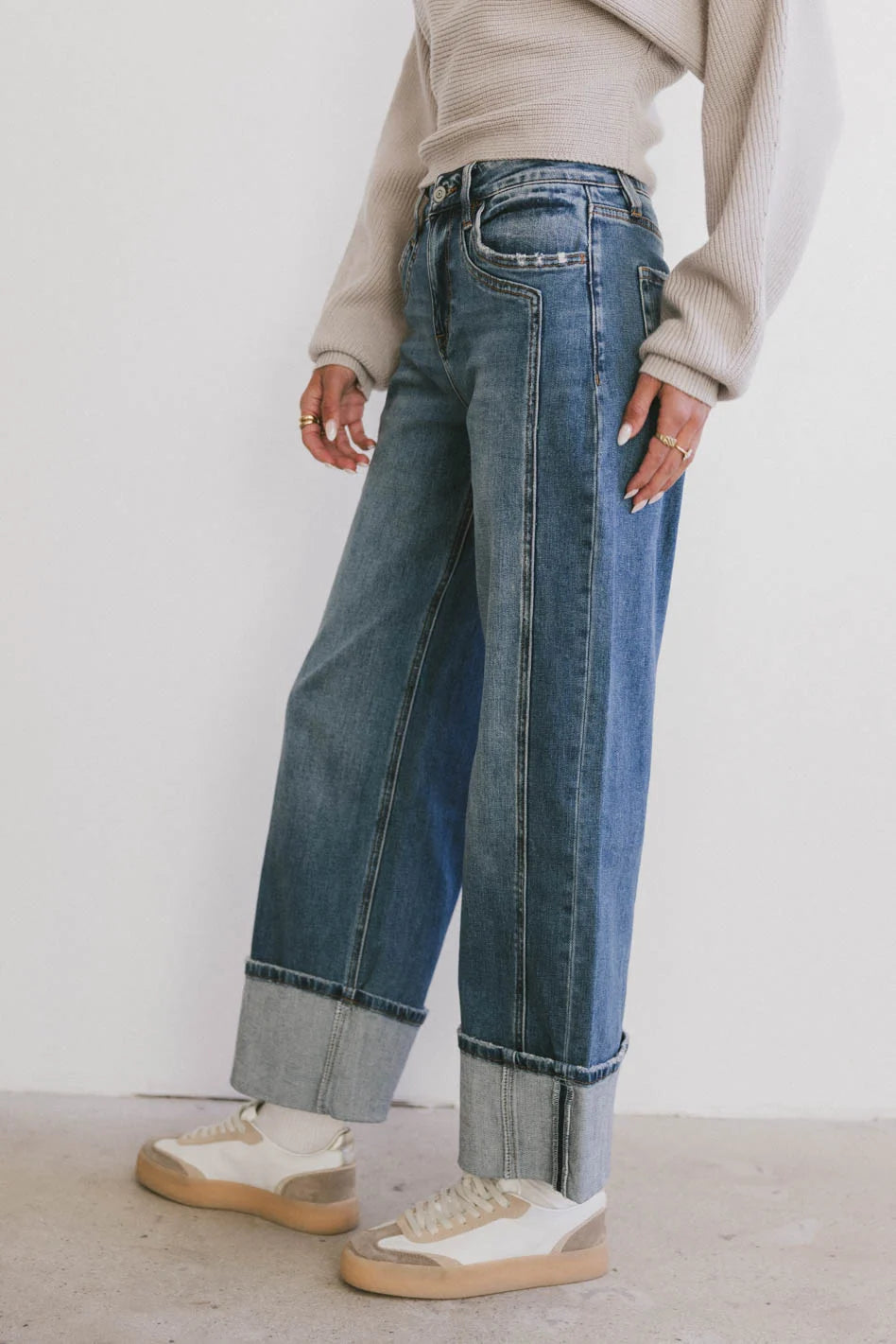 Fenna Women's High Waist Cuffed Wide Leg Jeans - Stretchy Denim Pants for Casual & Chic Outfits | Perfect for Work, Date Night & Weekend Wear