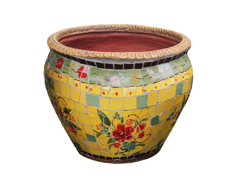 DSYADT Large Ceramic Bonsai Planter - Indoor/Outdoor Garden Flower Pot with Mexican Mosaic Design for Balcony, Terrace & Home Decor | Perfect for Succulents, Herbs & Small Plants | American & European Style Golden Garden Planter