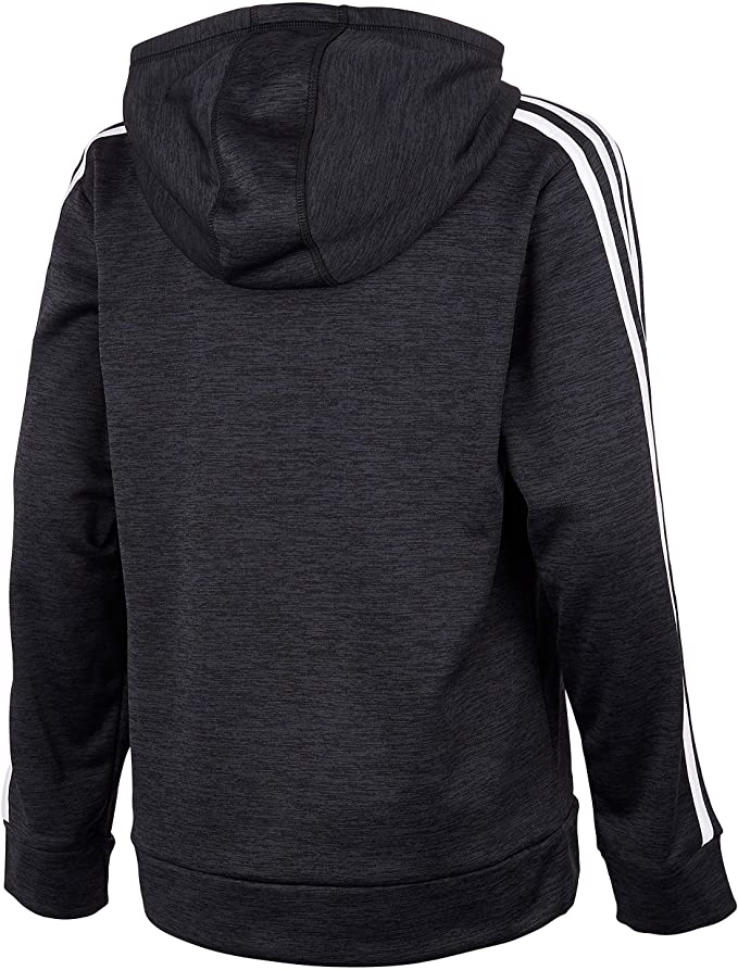 Adidas Boys BOS Fleece Hoodie Size 7 - Black & White Pullover with Kangaroo Pocket | Warm Winter Jacket for Kids Outdoor Play & School Activities