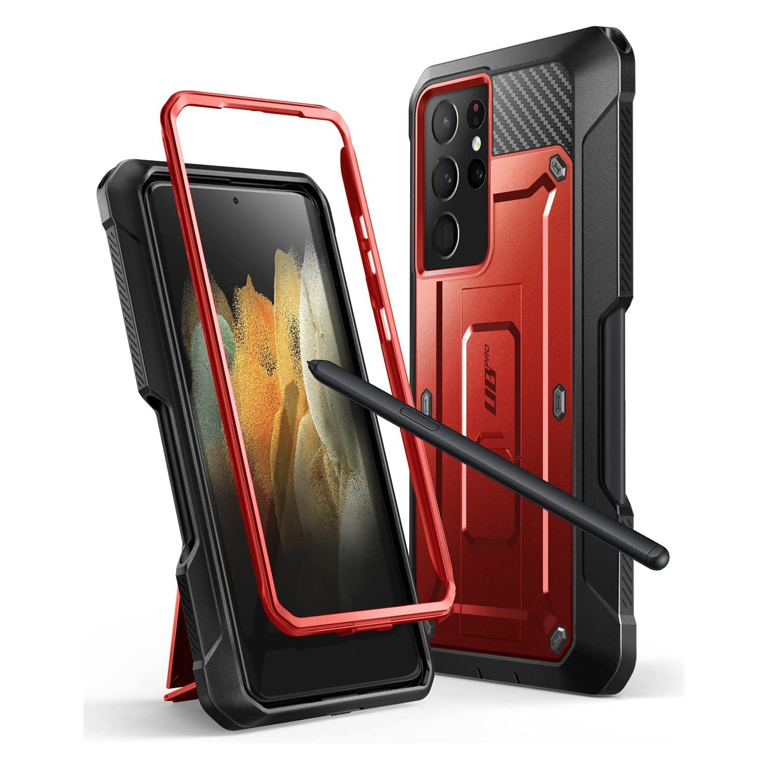 Samsung Galaxy S21 Ultra Unicorn Beetle Pro Heavy Duty Rugged Case with S Pen Holder - Shockproof, Military-Grade Protection in Metallic Red | Perfect for Outdoor Adventures, Construction Work & Extreme Sports