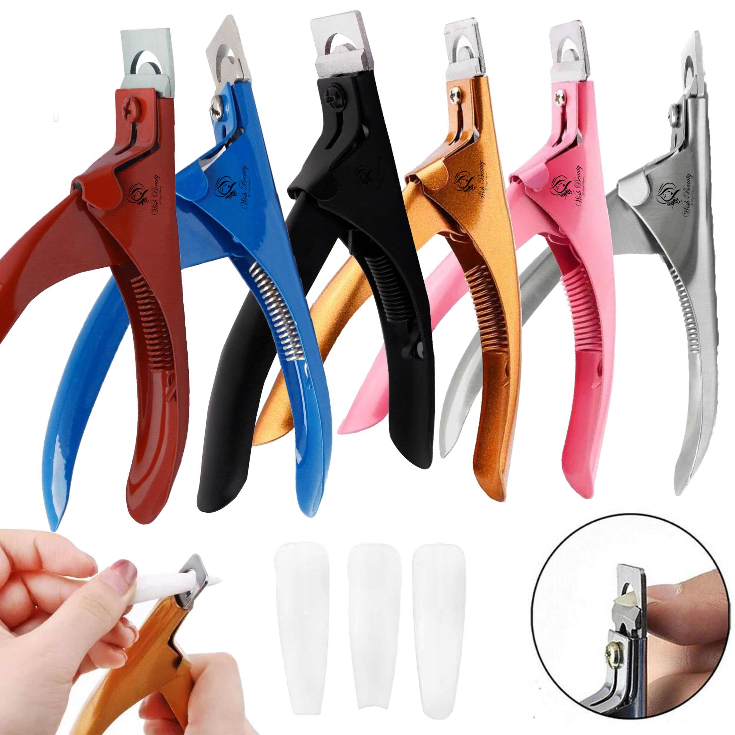 Professional Rustproof Gold Nail Clippers & Tip Cutters for Acrylic, Gel & Artificial Nails - Sharp Manicure Pedicure Trimmer Tools for Salon & Home Nail Care