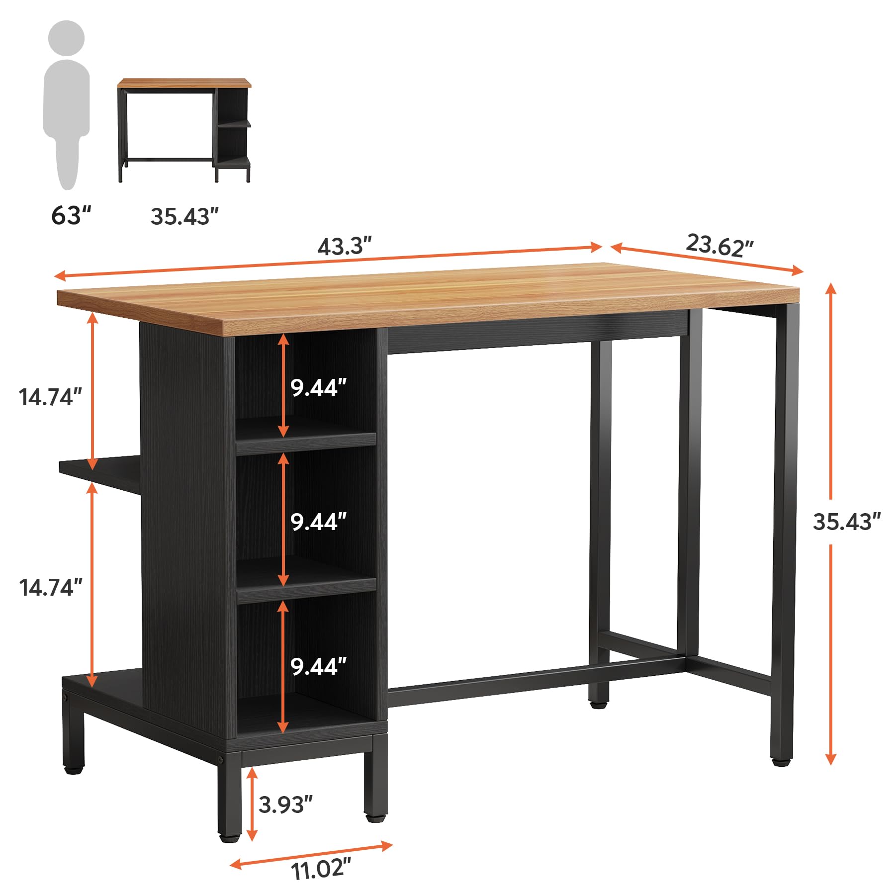 Tribesigns Industrial Kitchen Island with 5 Open Storage Shelves & Large Butcher Block Worktop - Rustic Bar Table for Small Space Kitchen, Dining Room, or Home Office (Stools Not Included) | Perfect for Food Prep, Entertaining & Extra Storage