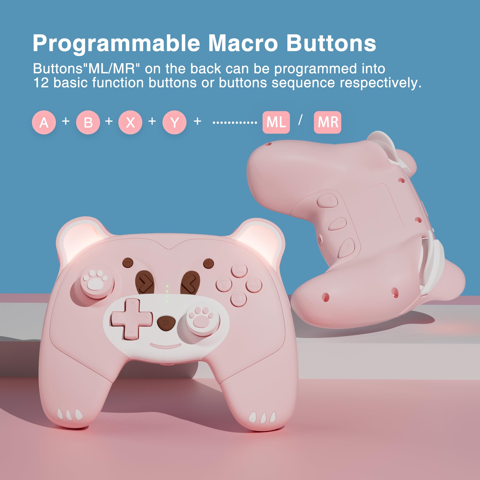 Mytrix Pink Wireless Pro Controller for Nintendo Switch & Switch Lite - Ergonomic Gamepad with Macro, Turbo, Motion Control, Vibration & Breathing LED Lights | Perfect Gift for Girl & Boy Gamers | Ideal for Mario Kart, Animal Crossing & Multiplayer Gaming Sessions