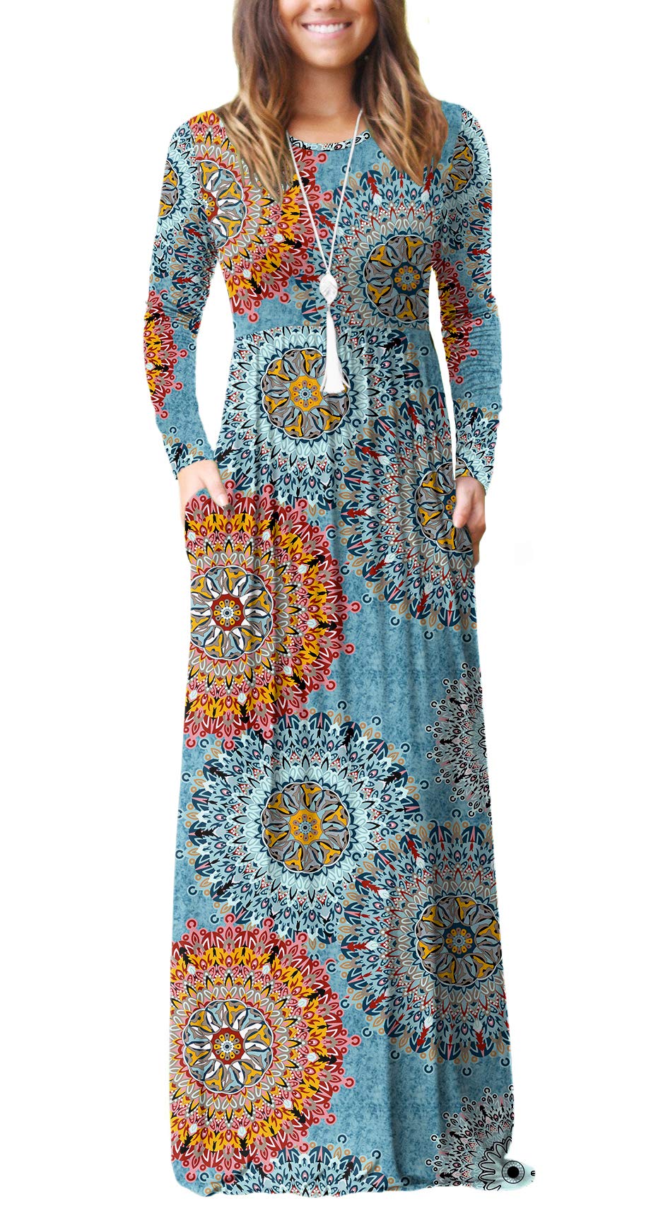 DEARCASE Women's Long Sleeve Loose Plain Maxi Dress with Pockets - Casual Flowy Long Dress for Everyday Wear, Office, Date Night & Travel