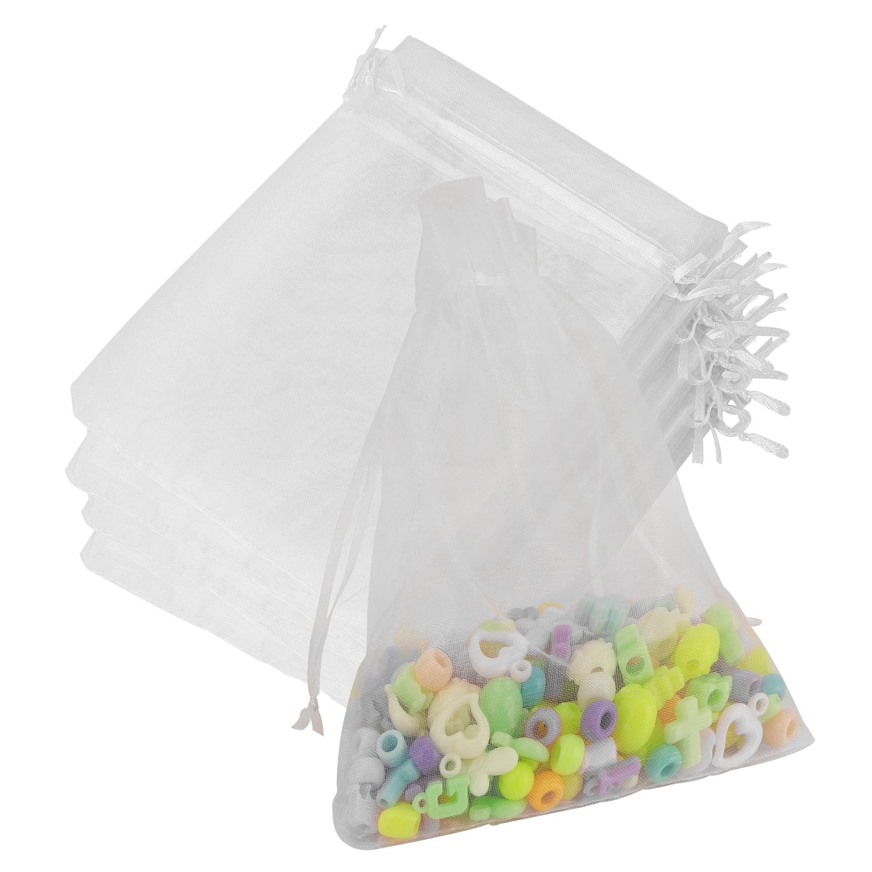 50 Pcs White 5x7 Inch Organza Drawstring Bags - Sheer Mesh Party Favor Bags for Jewelry, Candy & Gifts - Perfect for Weddings, Christmas, Birthdays & Special Events
