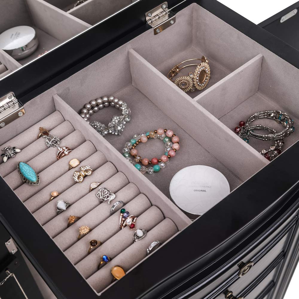 Premium Wooden Jewelry Armoire with 8 Drawers & Full-Length Mirror - Free Standing Jewelry Storage Cabinet Organizer for Necklaces, Bracelets, Earrings, Watches & Cosmetics - Perfect for Bedroom, Closet or Dressing Room Organization