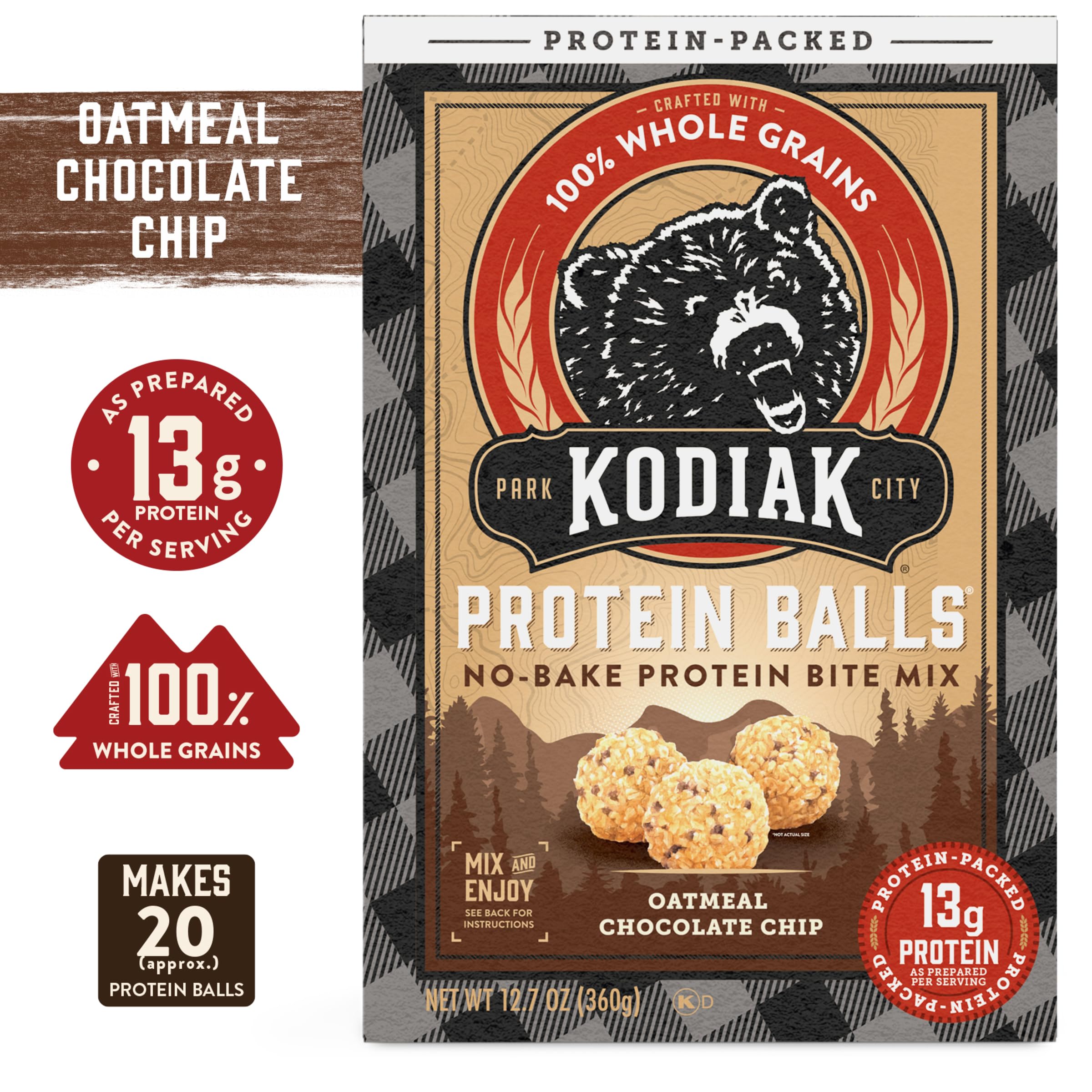 Kodiak Cakes Oatmeal Protein Ball Mix - Chocolate Chip Flavor, High Protein Snack, 100% Whole Grains, Pack of 6 | Perfect for Post-Workout Recovery, Healthy Breakfast & On-the-Go Energy Boost