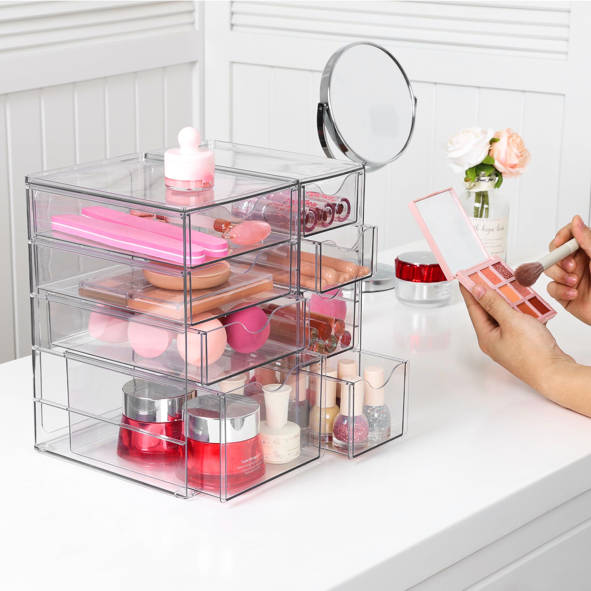 Vtopmart 8-Drawer Acrylic Organizer - Clear Makeup & Office Storage Solution for Desk Organization, Art & Craft Supplies - Dustproof Drawers for Home, Office & Beauty Station Use