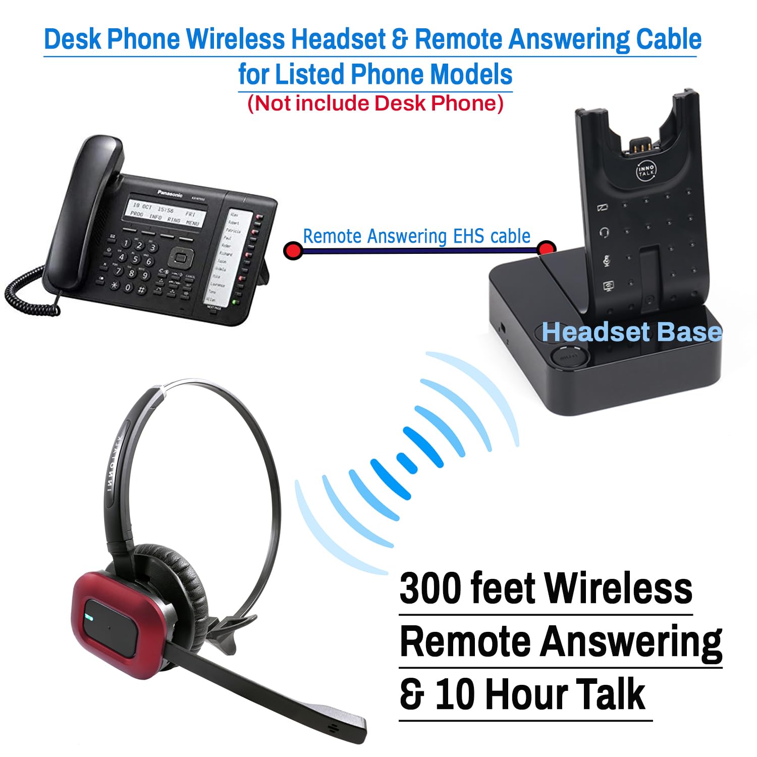 Wireless Headset Compatible with Panasonic KX-NT553, KX-NT556, KX-DT543, KX-DT546, KX-HDV230 - Noise Cancelling Office Headset for Business Calls & Remote Work