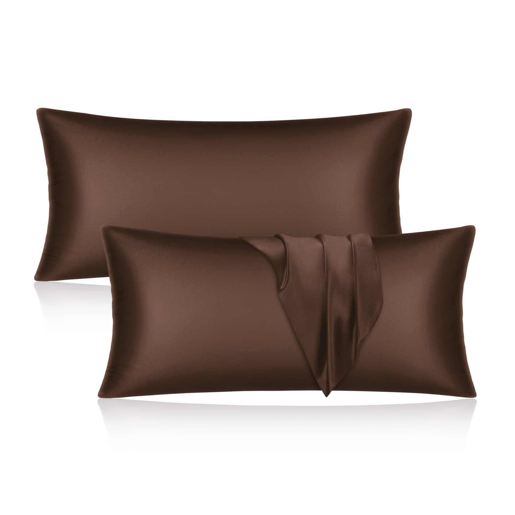 YUHX Silk Satin Pillowcase Set of 2 - King Size (20x40 inches) Chocolate - Soft Silky Pillow Cases for Hair & Skin Care with Envelope Closure | Perfect for Beauty Sleep, Reducing Frizz & Wrinkles