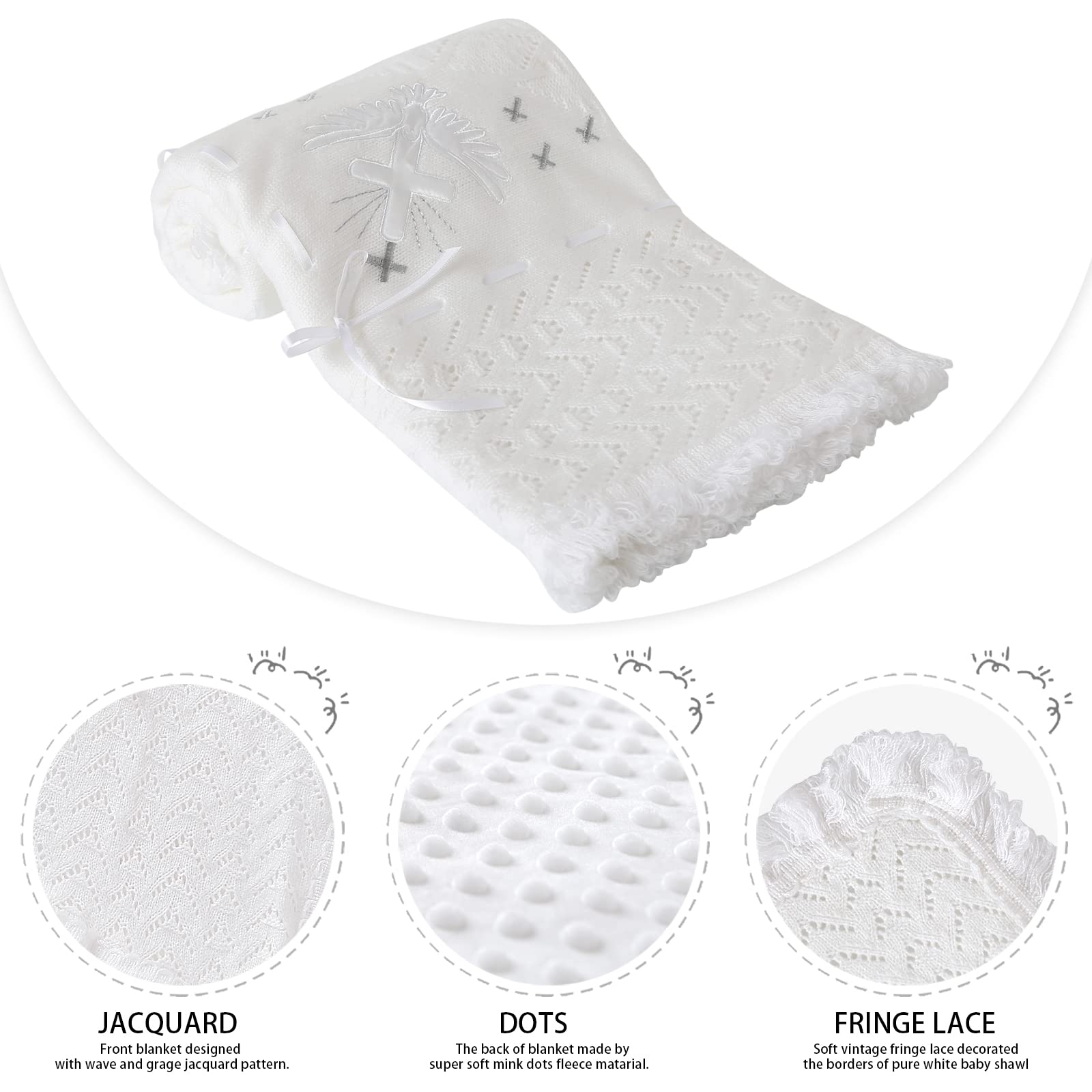 Booulfi Baby Christening Blanket - Soft White Knitted Baptism Shawl for Newborn Boys & Girls - Perfect for Christening Ceremonies, Baby Dedications & Photo Shoots