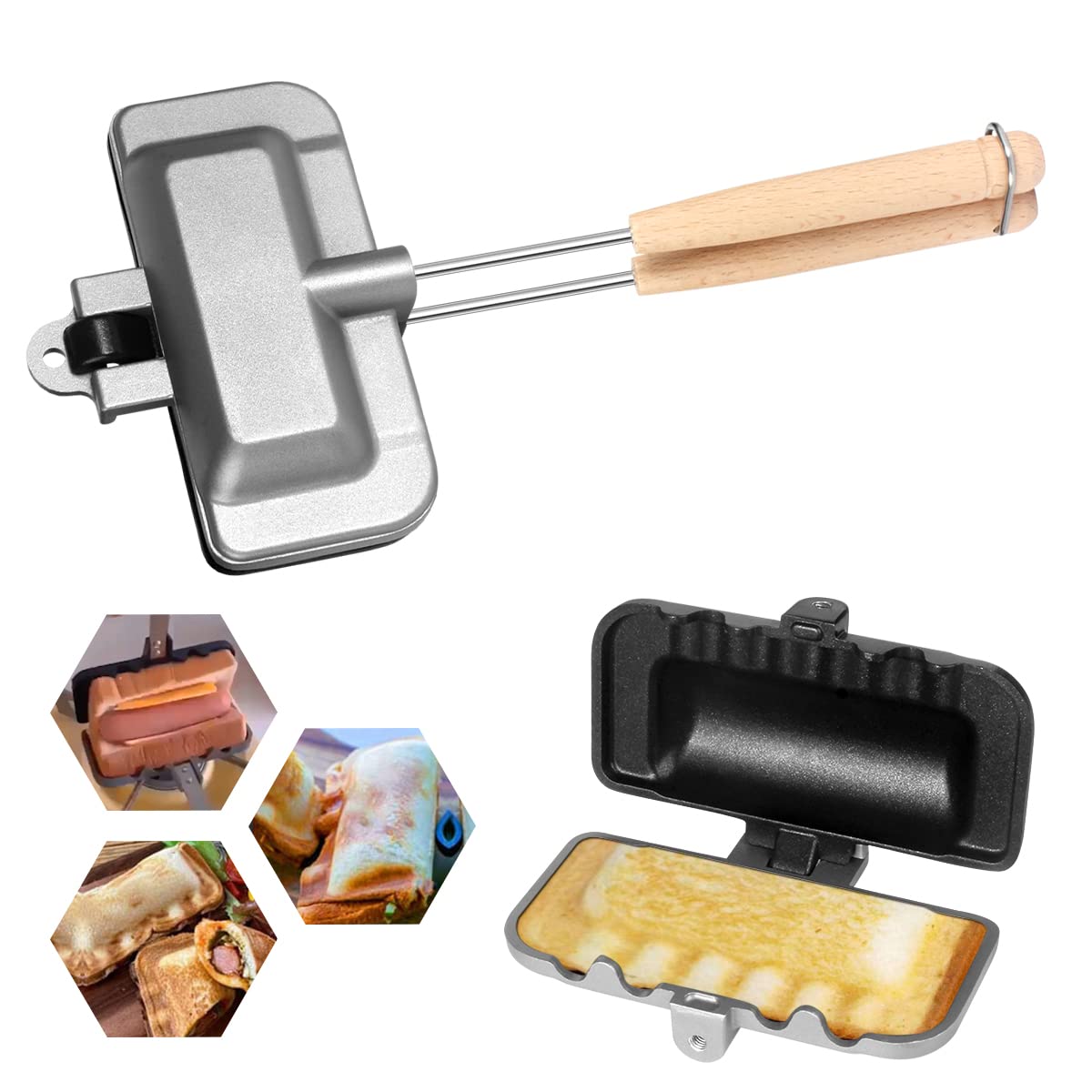 Nonstick Double-Sided Sandwich Maker & Hot Dog Toaster - Perfect for Grilled Cheese, Pancakes, Omelets & Breakfast Toast - Compact Flip Grill Pan for Quick Meals & Family Cooking