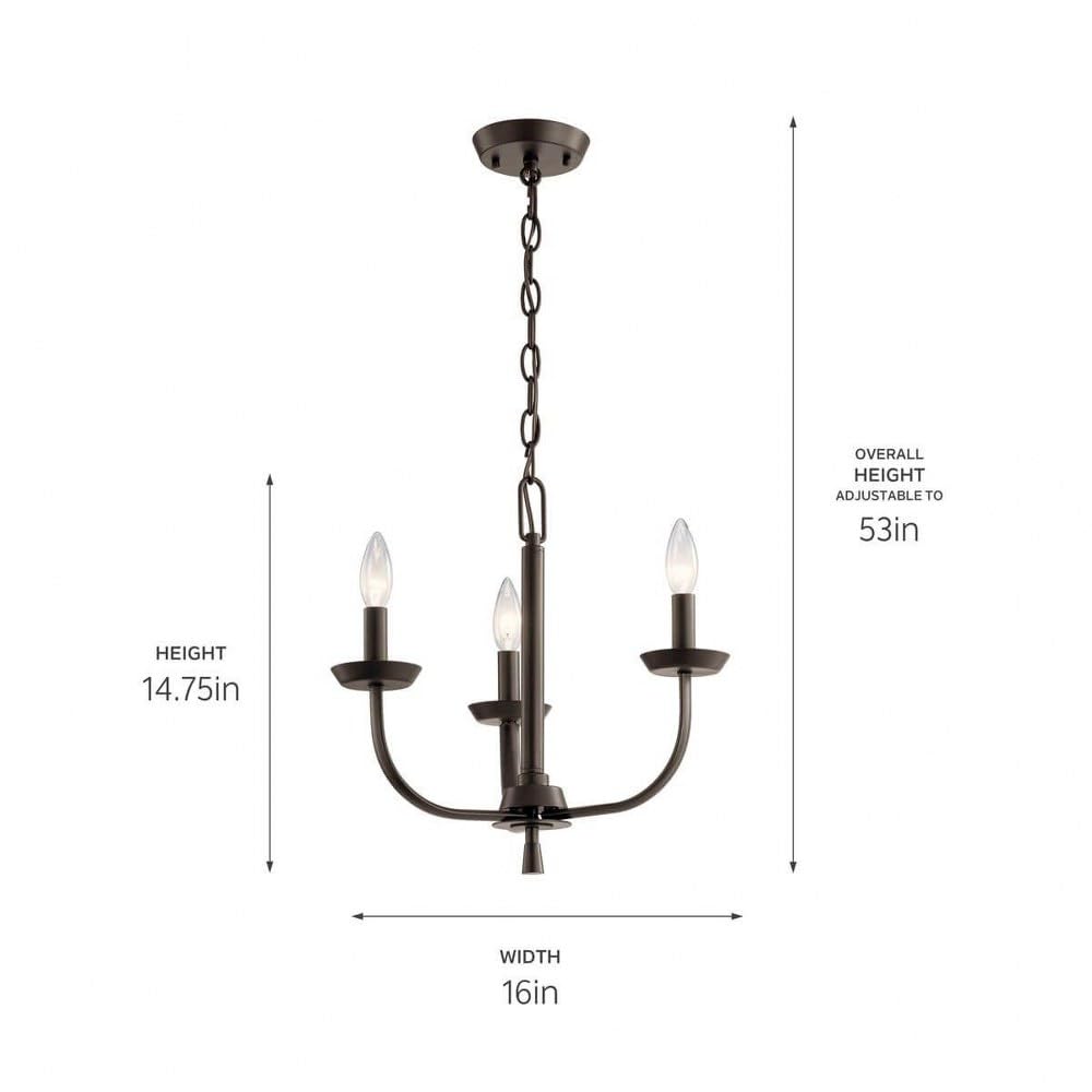3-Light Traditional Mini Chandelier Fixture in Olde Bronze - Perfect for Dining Room, Bedroom, or Entryway Lighting