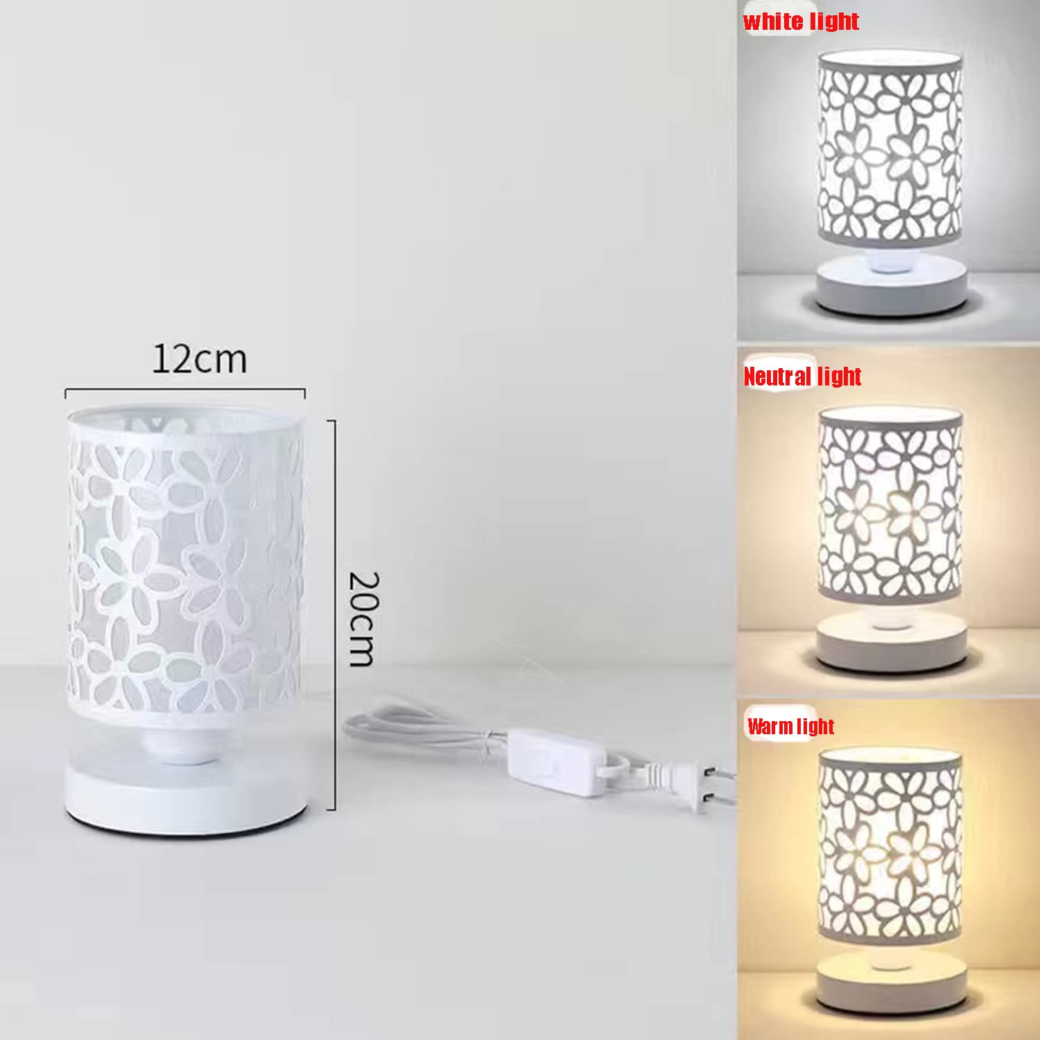Modern Bedside Table Lamp with Metal Shade - Adjustable Small Nightstand Lamp for Bedroom, Living Room, Kids Room & College Dorm - Includes 3 Color Bulbs (White)