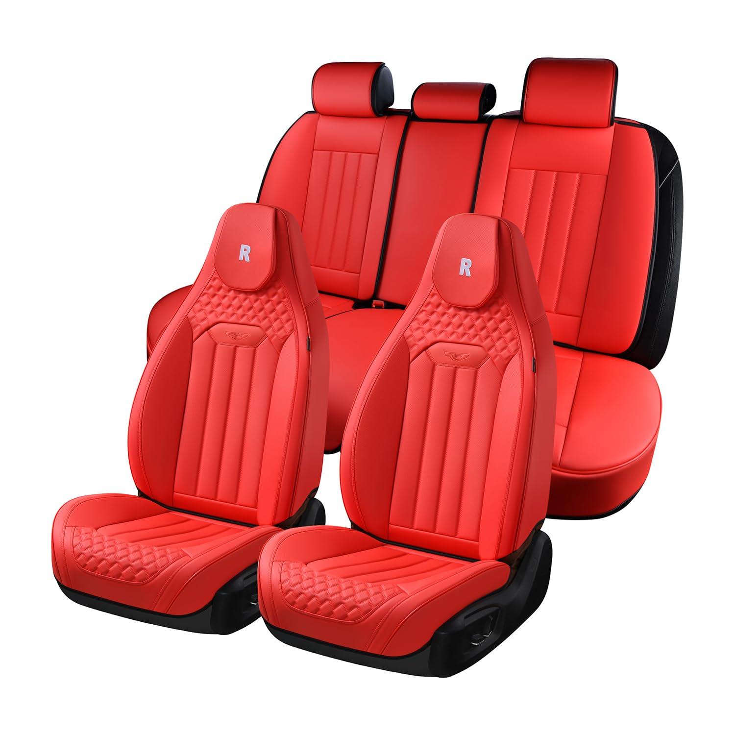 Premium Nappa Leather Car Seat Covers Full Set - 5-Piece High Back Bucket Seat Protectors for Sedans, SUVs & Pickup Trucks | Waterproof Front & Rear Auto Seat Covers (Red) | Perfect for Daily Commute, Road Trips & Family Protection