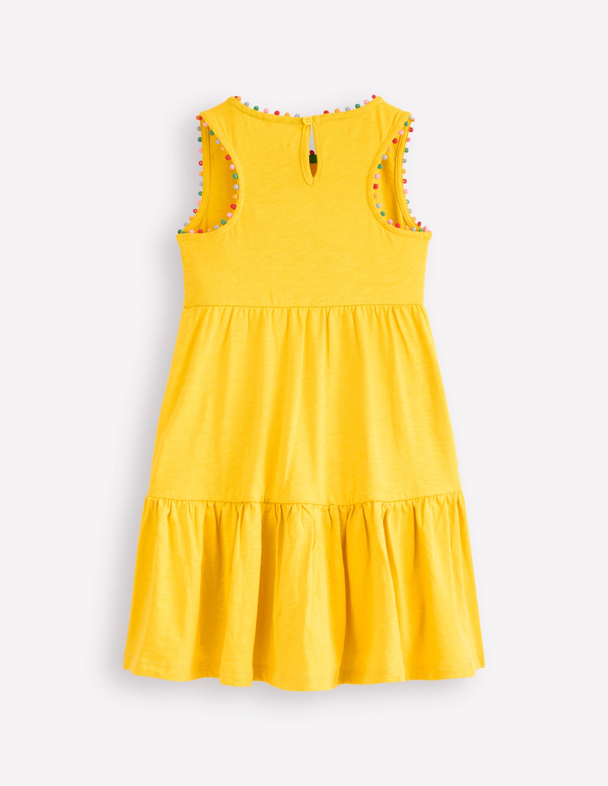 Ali Pom Trim Jersey Dress Pineapple Yellow - Flowy Summer Dress for Women, Casual Beachwear & Vacation Outfit