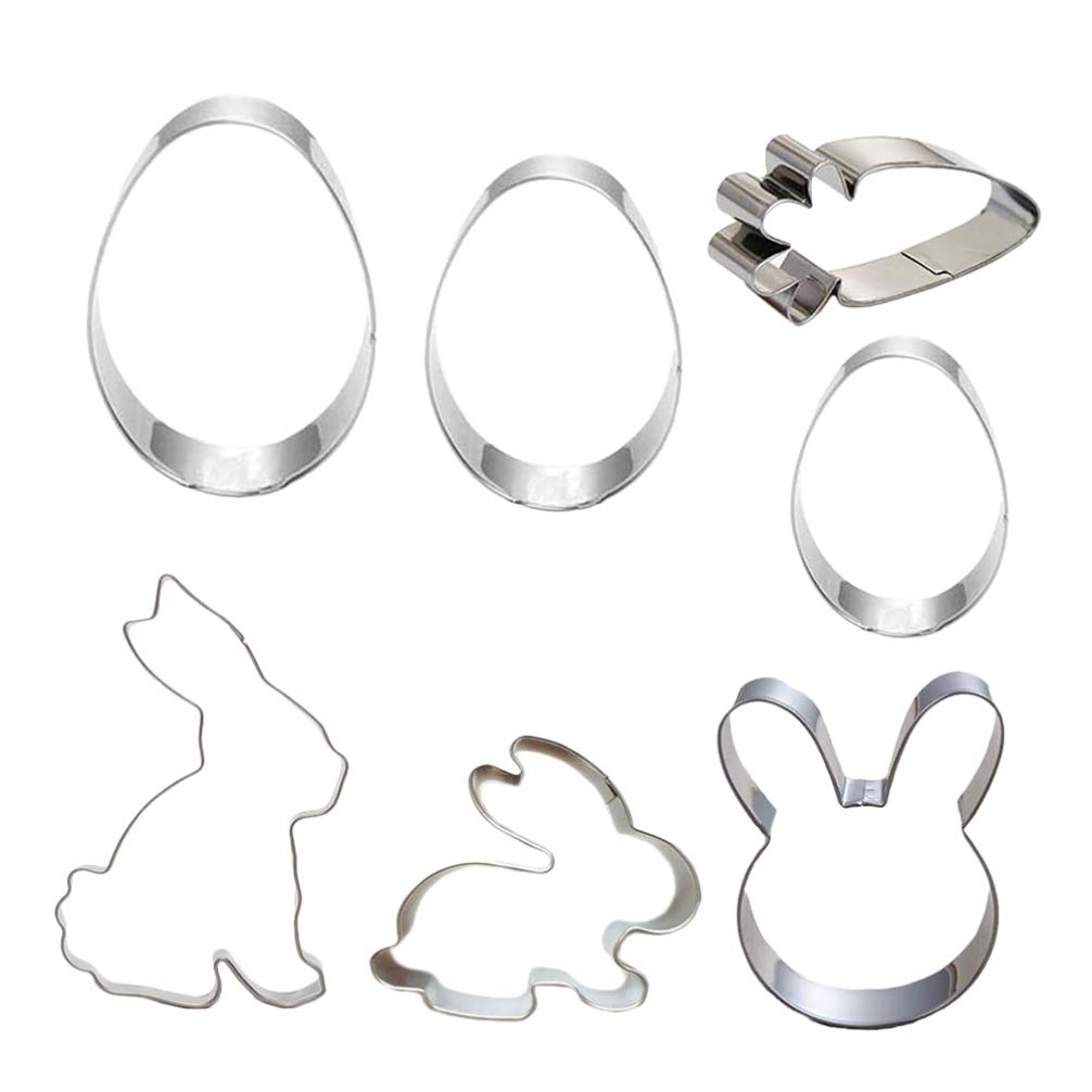 Amosfun 7-Piece Stainless Steel Easter Cookie Cutters Set - Bunny, Egg, Carrot Shapes for DIY Baking | Easter Party, Holiday Decorations, Kids Baking Activities, Home Baking Tools