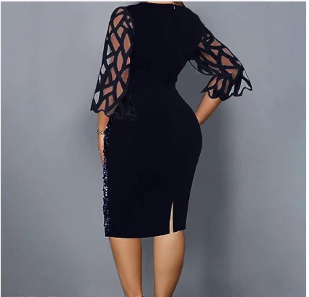 Plus Size Sequin Formal Party Dress for Women - Elegant Midi Evening Gown for Prom, Wedding & Special Occasions