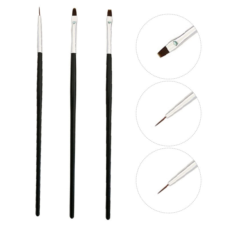 3Pcs French Stripe Nail Art Liner Brush Set - Professional 3D Tips Line Stripes DIY Drawing Pen for UV Gel, Acrylic & Nail Polish - Perfect for Salon, Home Manicure & Nail Art Designs