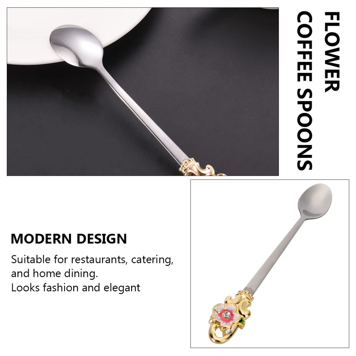 Premium Stainless Steel Kitchen Spoons - 6-Piece Set for Cooking, Baking, Mixing & Serving - Durable Stirring Spoons, Dessert Scoops & Coffee Spoons - Perfect for Home, Restaurant & Cafe Use