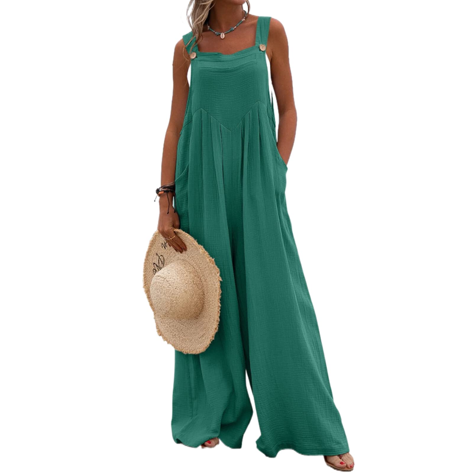 GOOCHEER Women's Plus Size Wide Leg Jumpsuit - Casual Loose Boho Romper Overalls One Piece for Summer | Perfect for Beach, Vacation & Everyday Wear