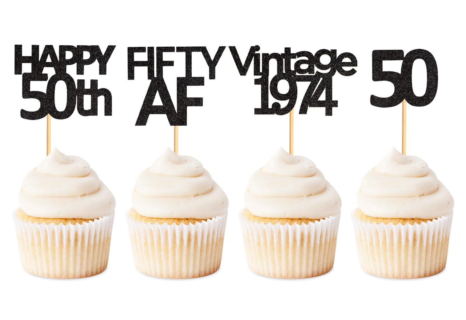 36 Pack Black Vintage 1974 Cupcake Toppers - Happy 50th Birthday Decorations for 50 Years Celebration Party Supplies | Perfect for Golden Anniversary, Milestone Birthdays & Retro Theme Parties