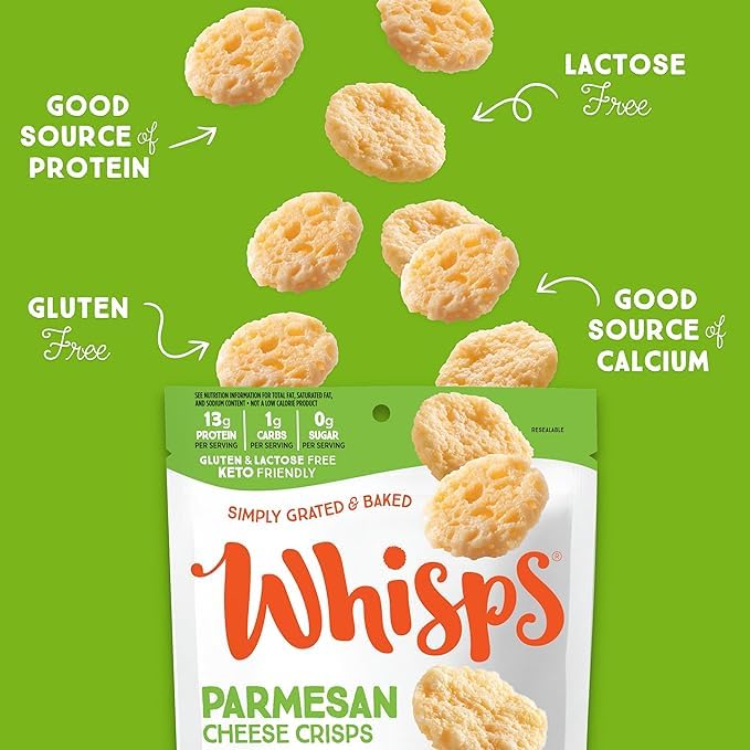 Whisps Parmesan Cheese Crisps - High Protein, Low Carb Keto Snacks | Gluten Free Protein Chips for Healthy Lifestyle | Perfect for On-the-Go, Office Snacking & Weight Management (6 Oz, 2 Pack)