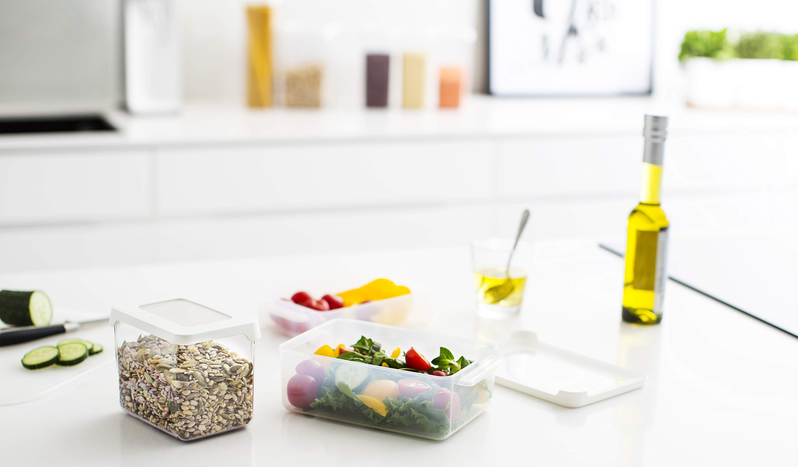 1L Clear White Airtight Food Storage Container for Kitchen, Pantry & Meal Prep - BPA-Free Plastic, Stackable & Leak-Proof