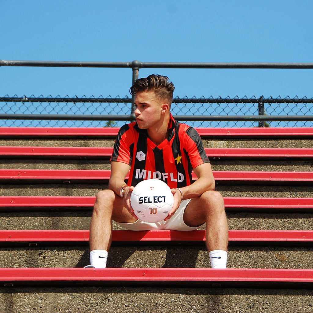 MIDFLD x Terrace Club Retro Milan Inspired Soccer Jersey – Vintage Football Shirt for Men & Women – Perfect for Matchdays, Training & Casual Wear