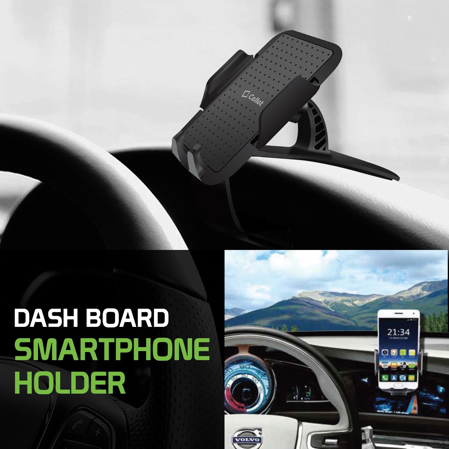 Universal Car Phone Holder Dash Mount - Adjustable Dashboard Phone Stand Clip for iPhone, Samsung Galaxy, Google Pixel & All Smartphones - Perfect for Hands-Free Driving, GPS Navigation & Safe Commuting