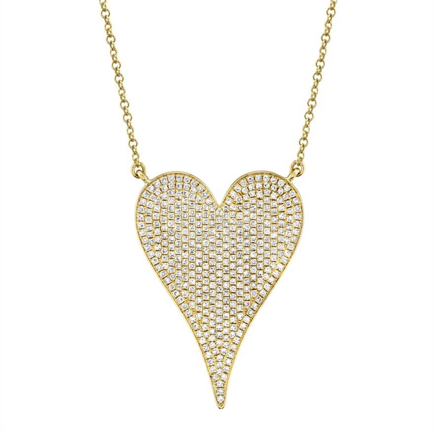 14K Gold 0.83 CTW Diamond Pave Heart Pendant Necklace for Women - Elegant Valentine's Day Gift, Anniversary Present & Romantic Date Jewelry