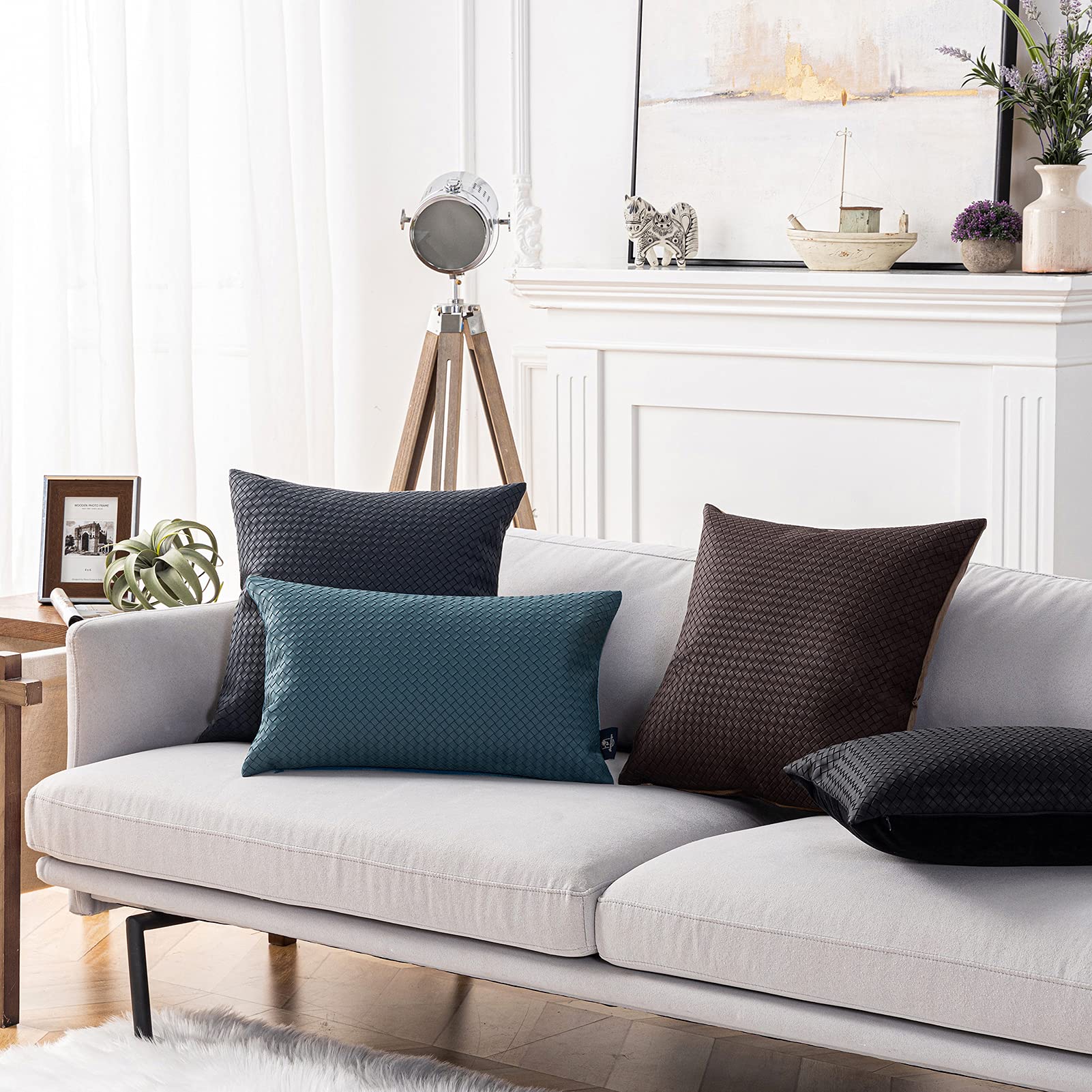 Faux Leather Pillow Covers Pack of 2 - Grey 12x20