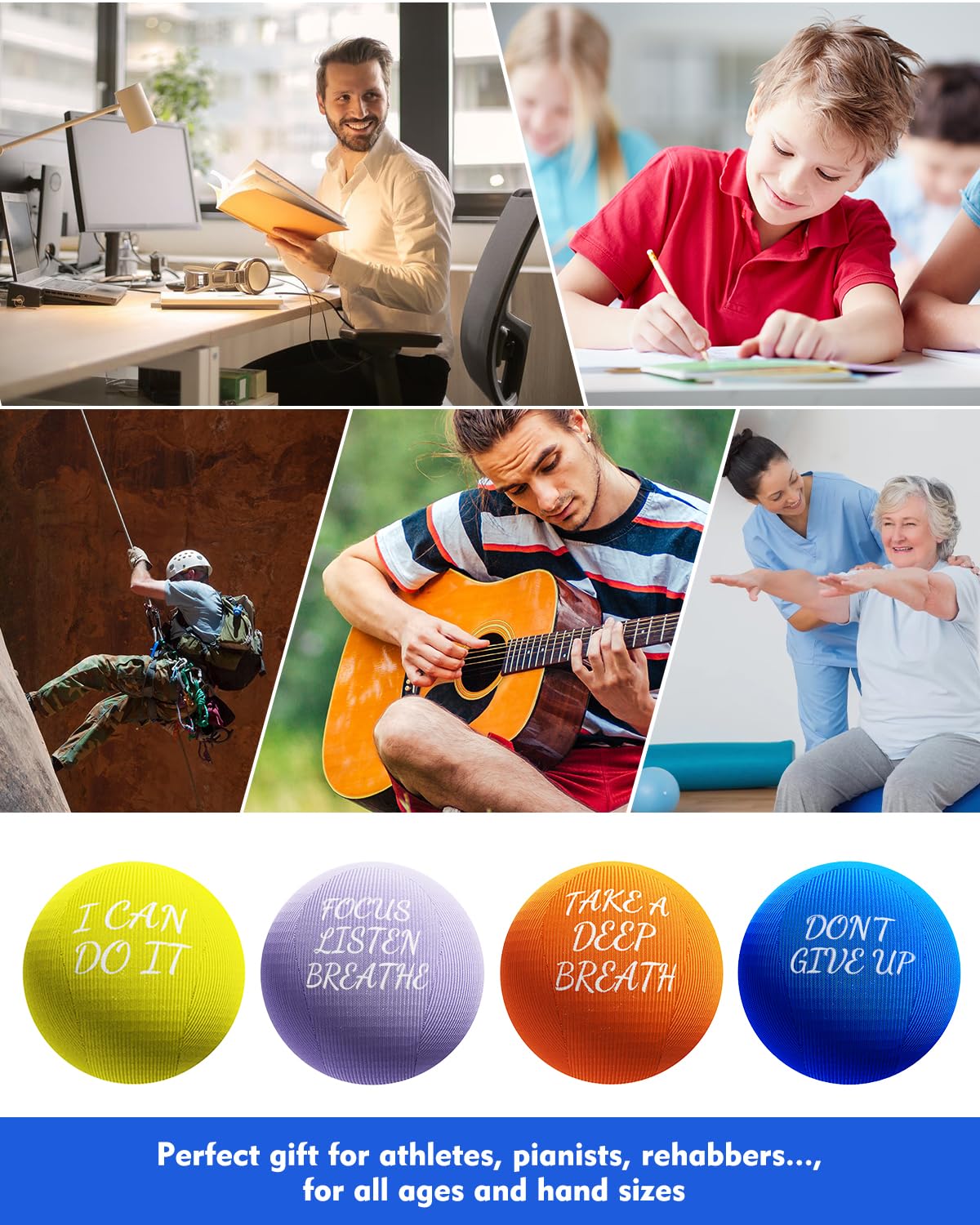 ALMAH Stress Balls for Adults - 4 Pack High Density Squeeze Balls for Hand Therapy, Anxiety Relief & Muscle Recovery | Perfect for Office Stress, Arthritis Pain Relief & Physical Therapy Exercises