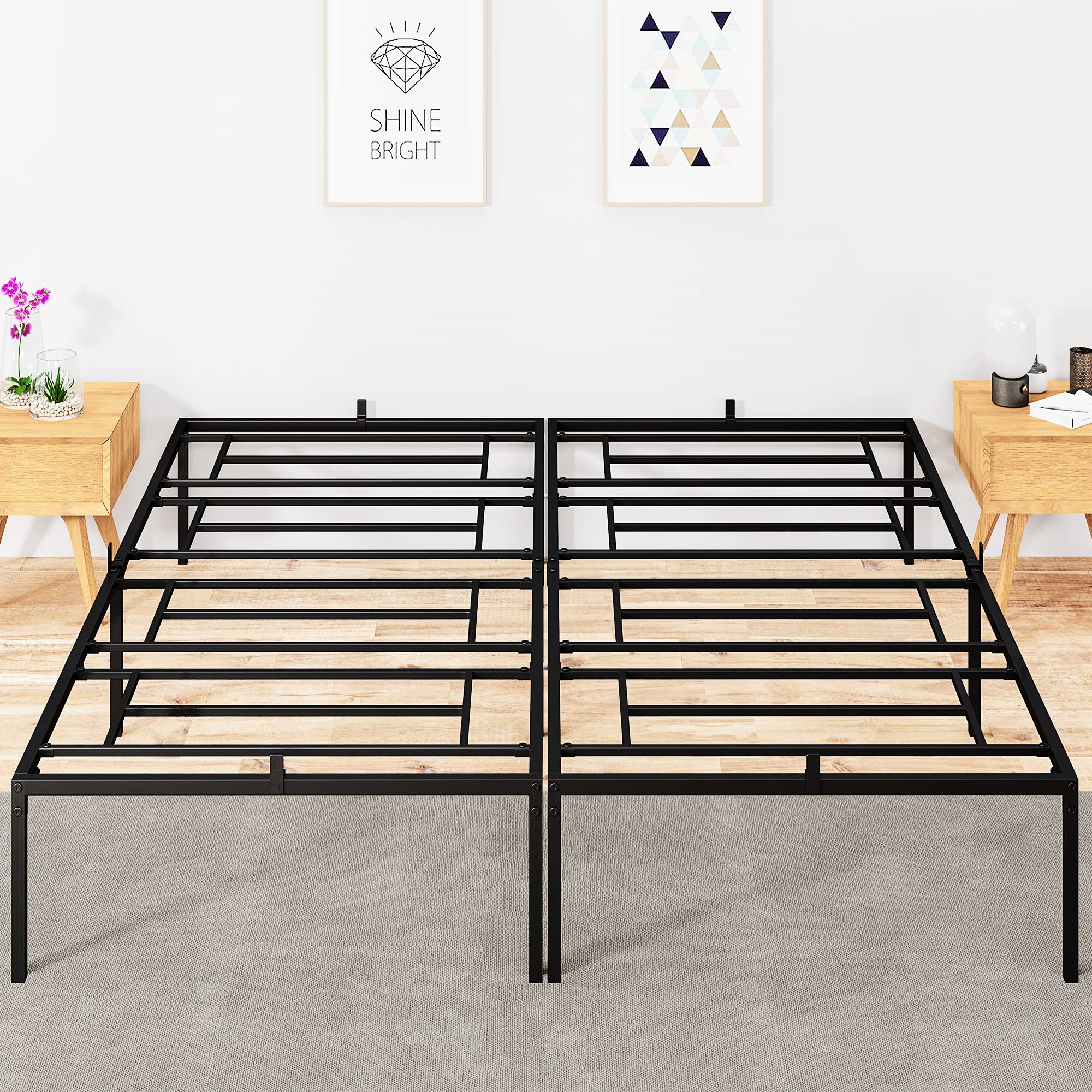 IDEALHOUSE King Size Metal Platform Bed Frame with Heavy Duty Steel Slats - No Box Spring Needed, Large Underbed Storage Space, Easy Assembly, Quiet & Sturdy Black Bed Frame for Master Bedroom, Guest Room or Dorm