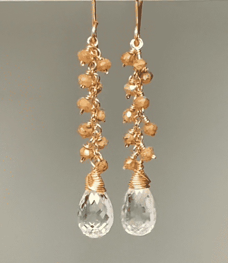 Rose Gold Crystal Quartz & Labradorite Dangle Earrings for Women - Elegant Gemstone Jewelry for Parties, Weddings & Special Occasions