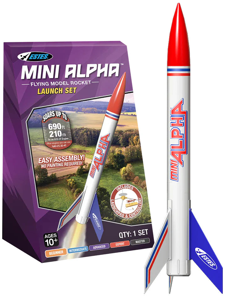 Estes Mini Alpha Model Rocket Launch Set - Beginner Rocket Kit with Mini Launch Controller & Pad (2458) | STEM Learning, Outdoor Science Experiments & Backyard Fun for Kids & Teens