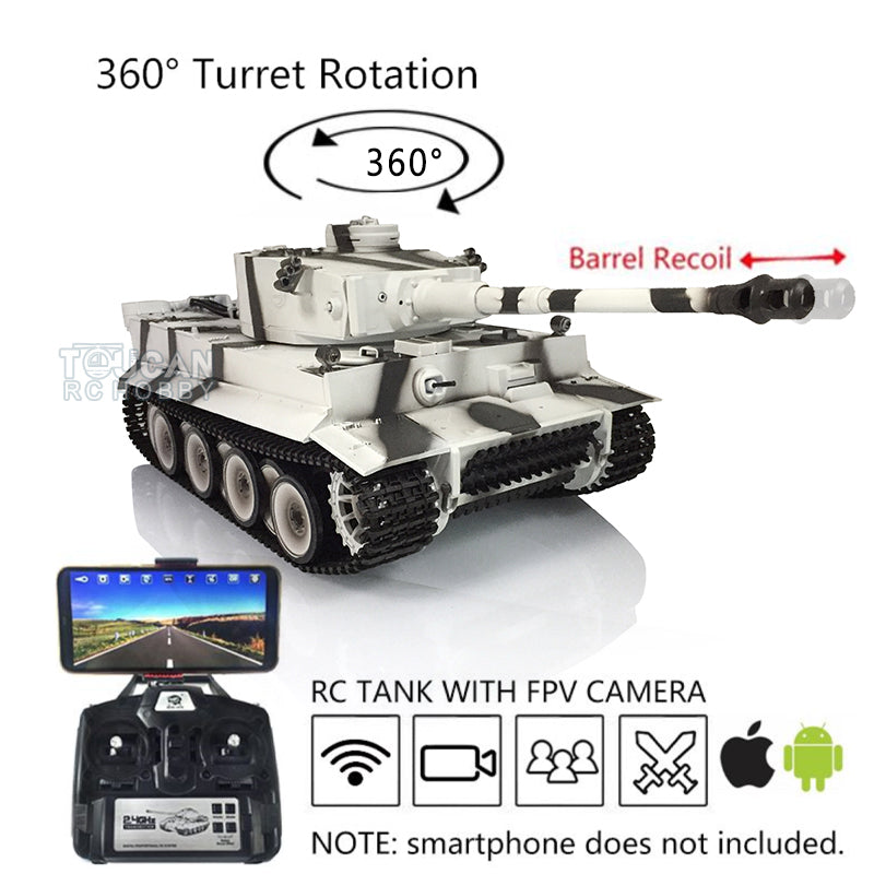 Henglong 1/16 Scale 7.0 Plastic Tiger I RC Tank Model 3818 with 360° Rotating Turret, Recoil Barrel, FPV Phone Holder & Steel Gearbox - Realistic Engine Sound for Military Enthusiasts & Battle Simulation