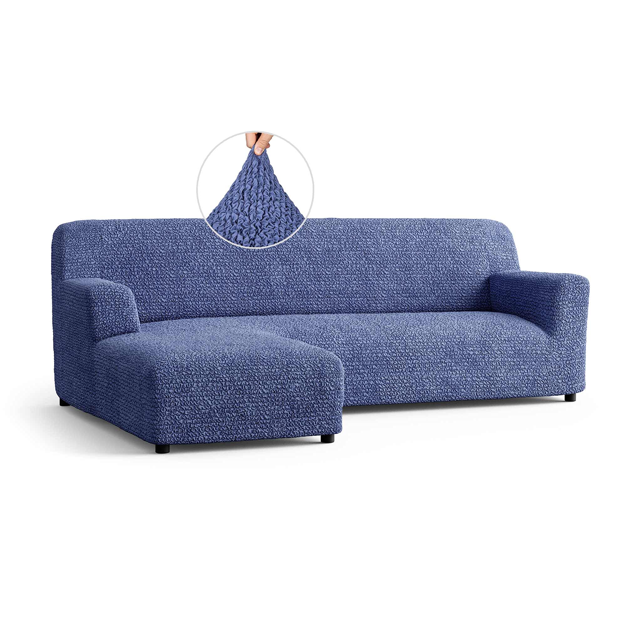 L-Shaped Sectional Couch Cover - Soft Stretch Polyester Slipcover for Sofas - 1-Piece Form Fit Furniture Protector - Microfiber Collection in Blue (Left Chase) - Perfect for Living Room, Family Room & Pet-Friendly Homes