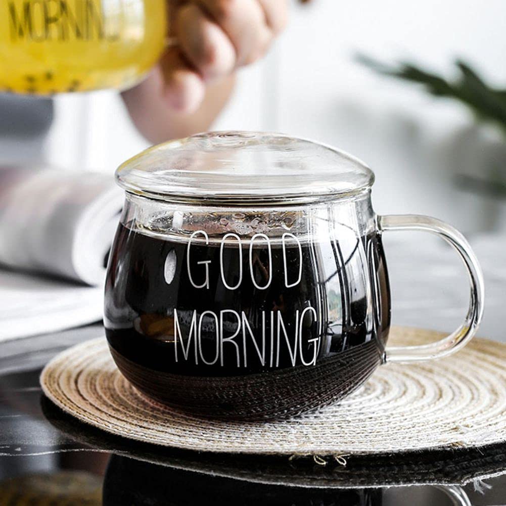 Ochine 12 Oz Glass Coffee Mug with Lid - Insulated Crystal Clear Drinking Cup for Hot & Cold Beverages - Perfect for Coffee, Tea, Latte, Cappuccino, Beer - Ideal for Home, Office, Camping & Gifts (1 Pack)