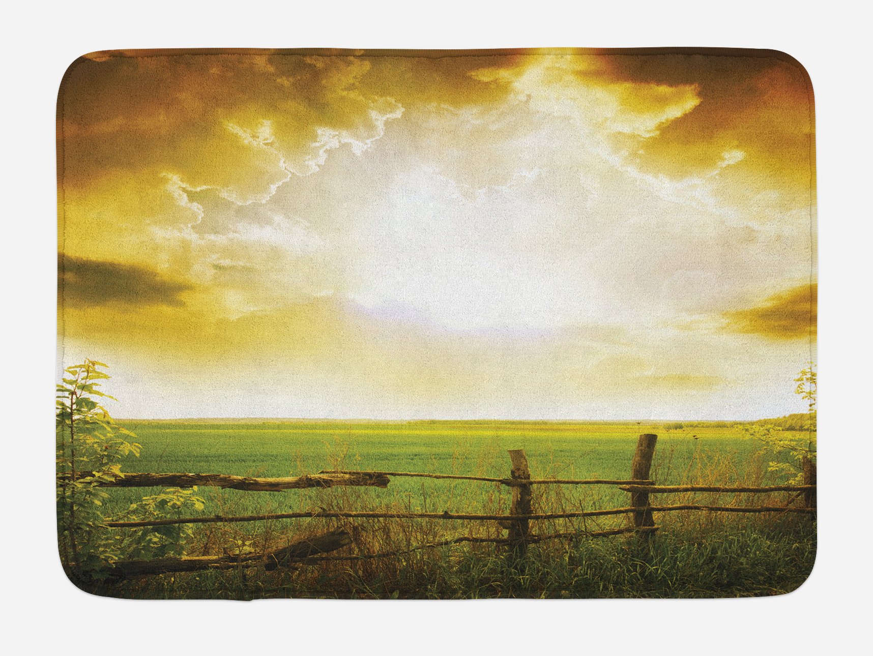 Ambesonne Country Bath Mat - Non-Slip Plush Bathroom Rug with Sunset Meadow Print, 30.2
