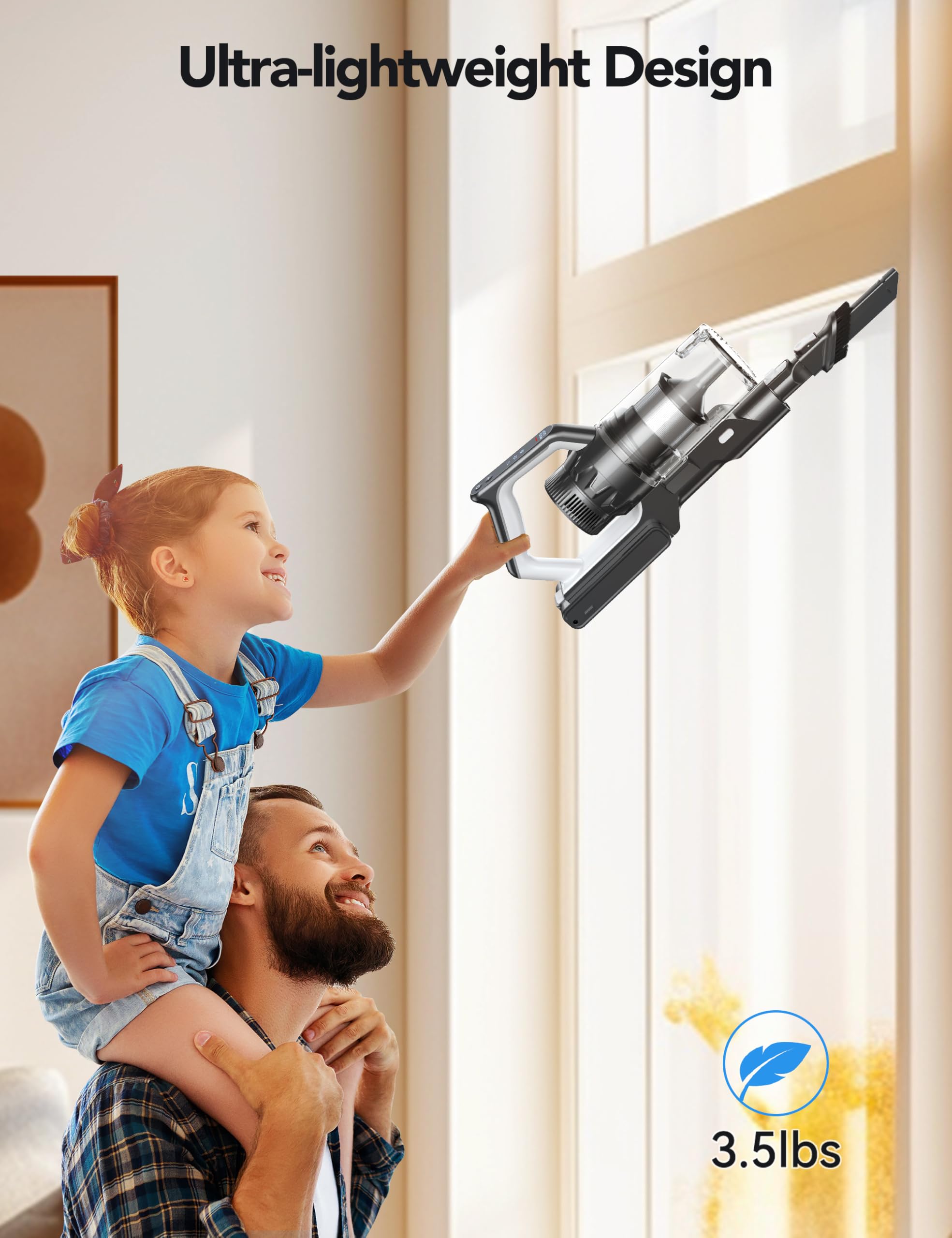 23000Pa Powerful Cordless Vacuum Cleaner Rechargeable - XL Dust Cup, LED Headlights, 45min Runtime, 3 Modes - Lightweight Stick Vac for Carpet, Hardwood Floors & Pet Hair (Black) | Perfect for Home Cleaning, Car Detailing & Pet Owners