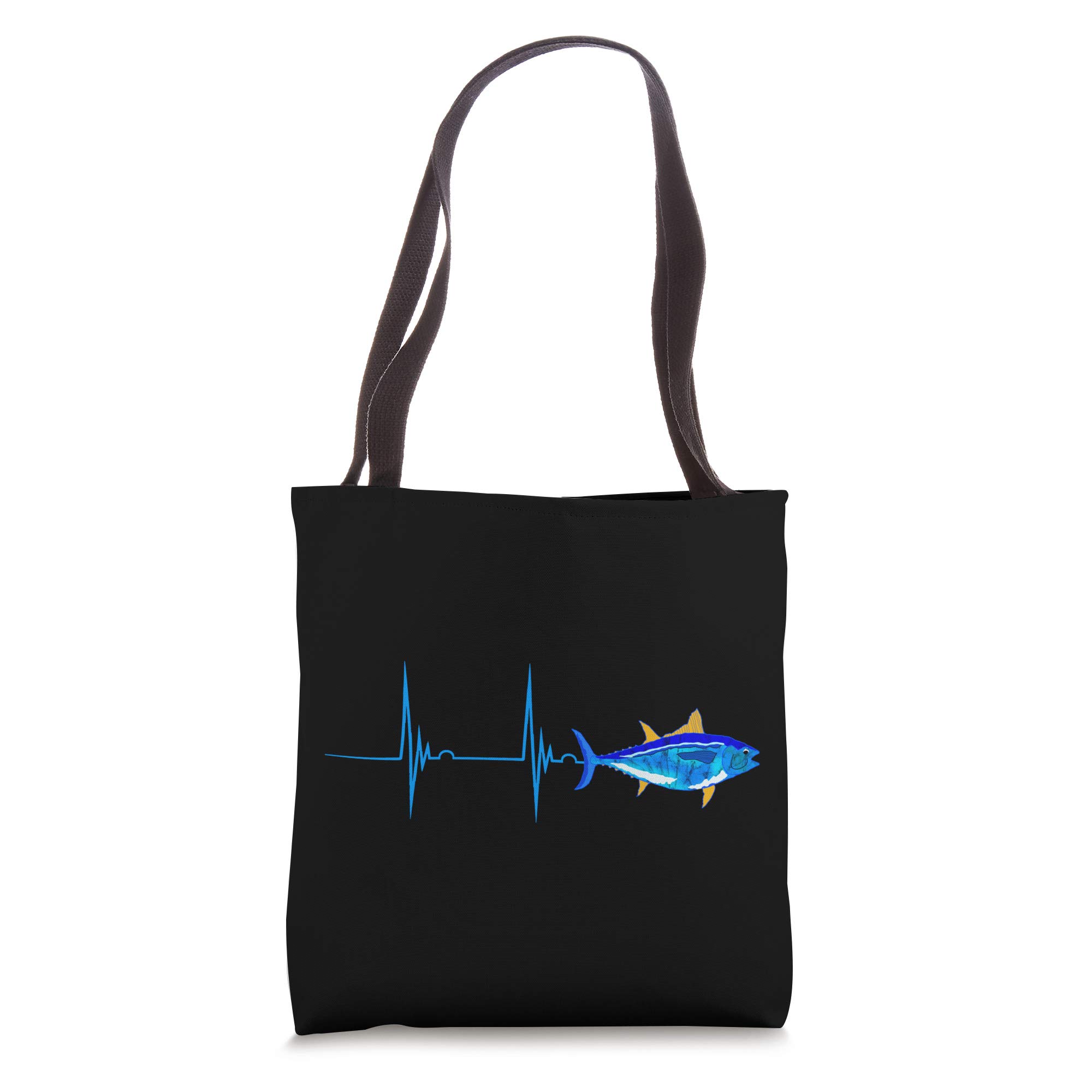 Bluefin Tuna Heartbeat EKG Pulseline Deep Sea Fishing Tote Bag - Durable Canvas Beach Bag for Anglers & Fishing Enthusiasts - Perfect for Tackle Storage, Boat Trips & Outdoor Adventures