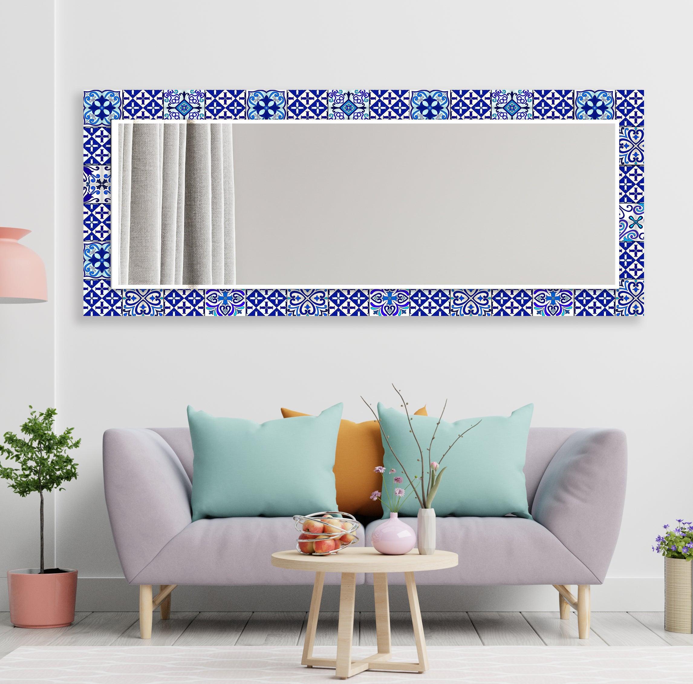 Blue Majestic Mosaic Wall Mirror - Handcrafted Decorative Bathroom & Bedroom Mirror - Perfect for Home Decor, Vanity, and Entryway