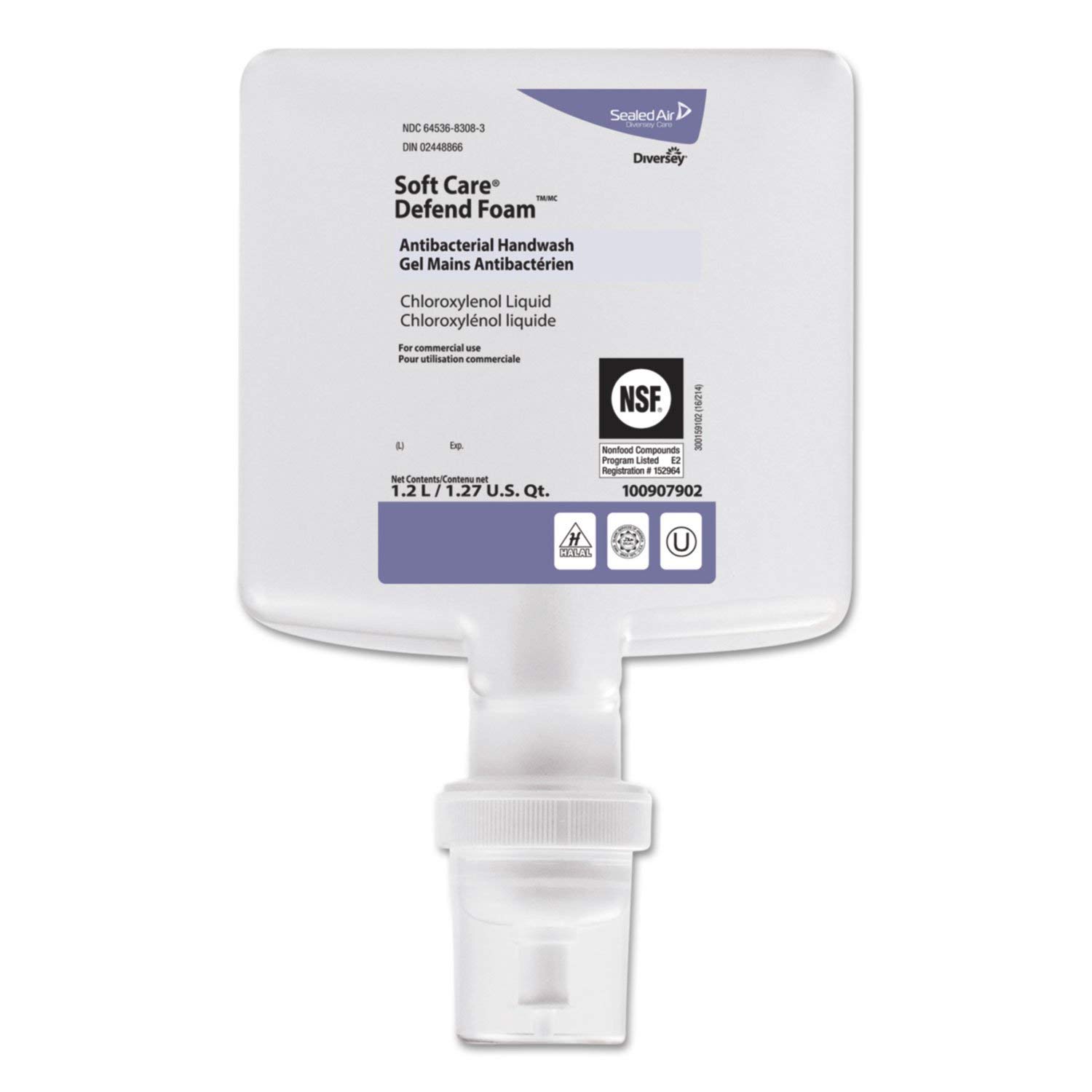 Diversey Soft Care Defend Foam Handwash Refill - Fragrance-Free, 1.2 Liter (6/Carton) | Antibacterial Hand Soap for Hospitals, Schools & Offices