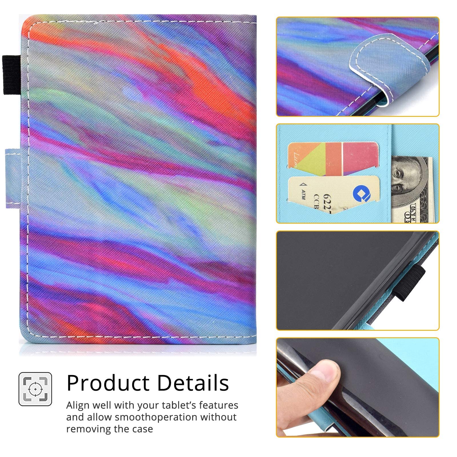 Premium PU Leather Magnetic Folio Stand Cover for Kindle Paperwhite 10th Gen (2018) - Auto Sleep/Wake | Pencil Holder | Colorful Marble Design | Perfect for Reading, Travel & Work Commute