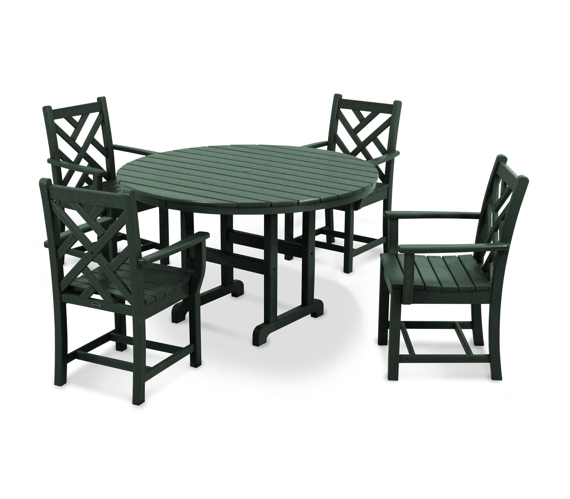 POLYWOOD Chippendale 5-Piece Outdoor Dining Set with Round Arm Chairs - Patio, Garden, Poolside Furniture for All-Weather Use