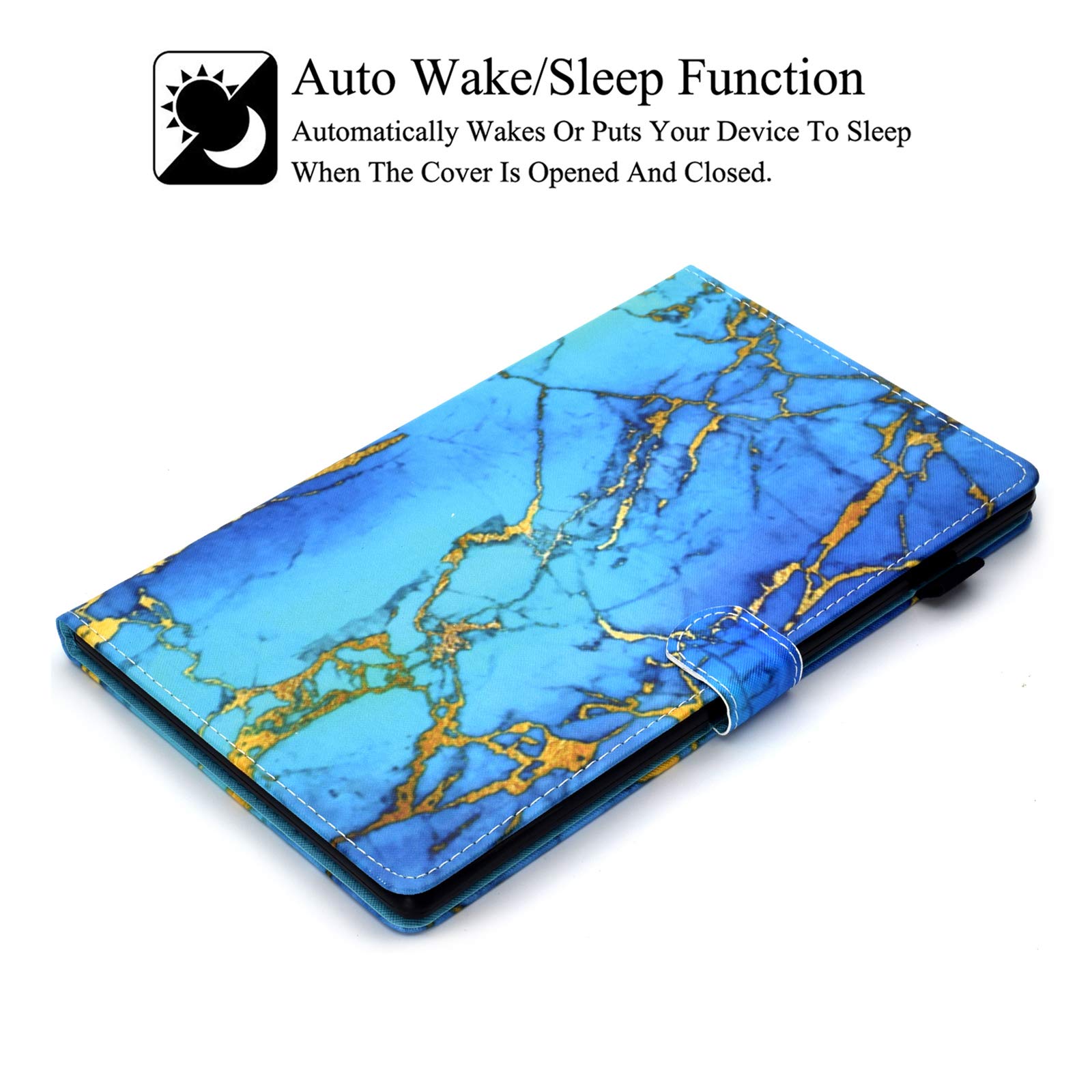 Premium PU Leather Case for Kindle Fire HD 10 (9th/7th/5th Gen 2019/2017/2015) - Auto Wake/Sleep Smart Cover with Card Slot & Stand - Blue Marble Design - Perfect for Reading, Traveling and Office Use