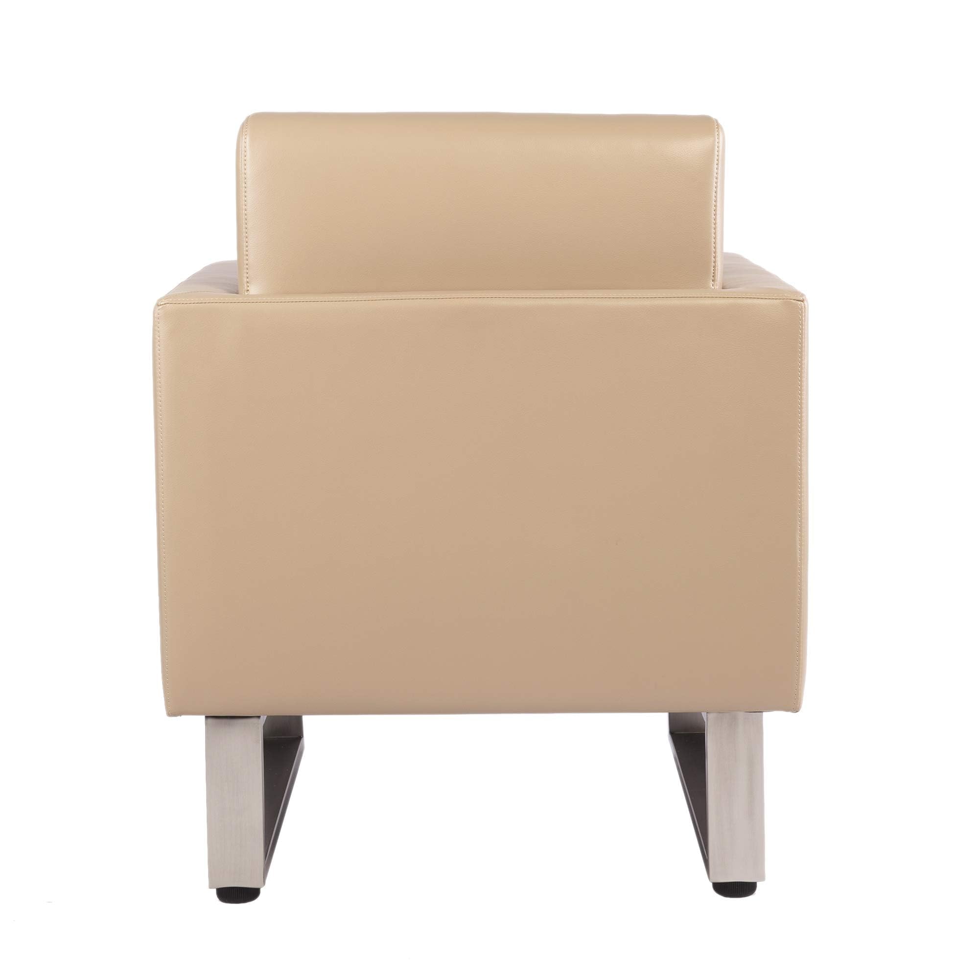 Luckyermore Leather Accent Chair - Soft Upholstered Barrel Sofa for Office Waiting Room, Reception, Guest, Living Room & School - Comfortable Armchair in Beige | Perfect for Lobbies, Clinics, and Home Decor